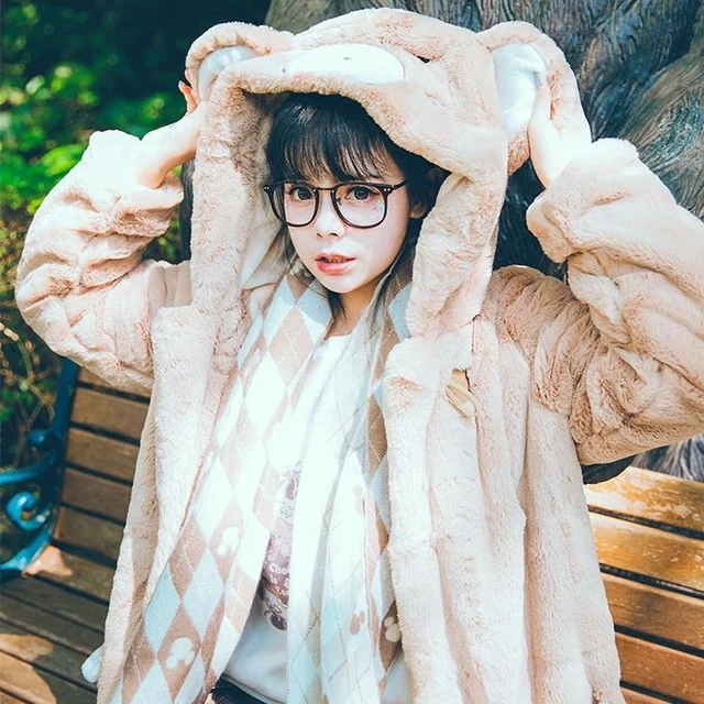 Kawaii Bunny Hooded Pink Winter Coat 2