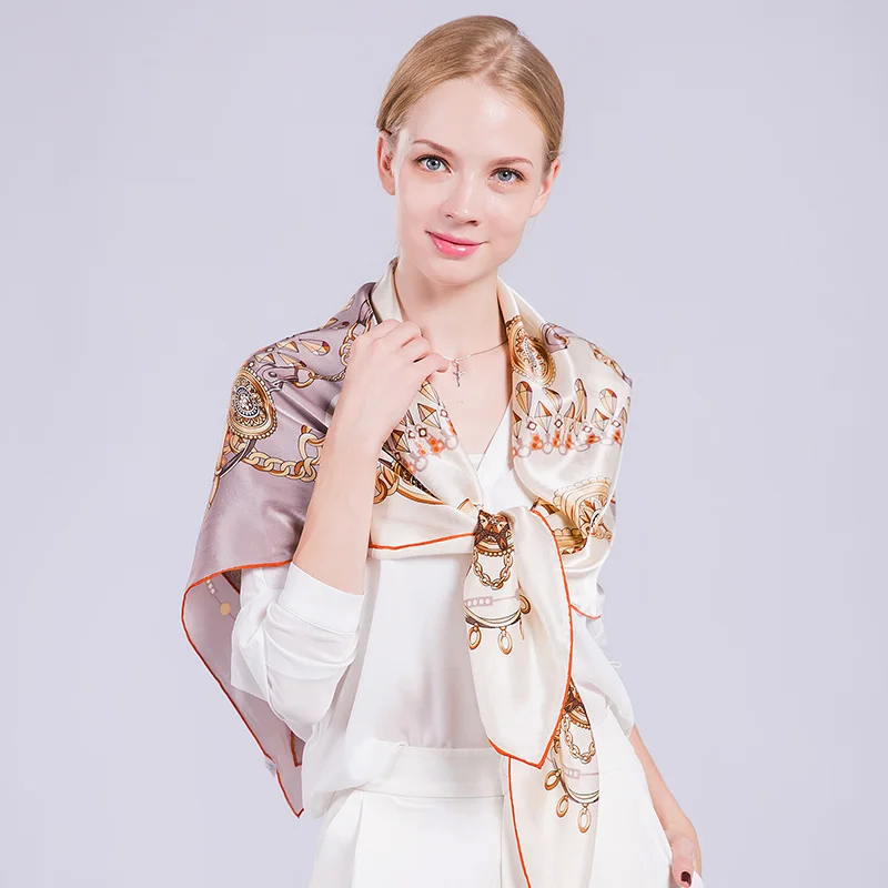 Pure шелковый шарф 108*108 см Для женщин роскошные шелковые шали и палантины для леди платки Ханчжоу натуральный шелковые квадратные платки - Цвет: Color 1