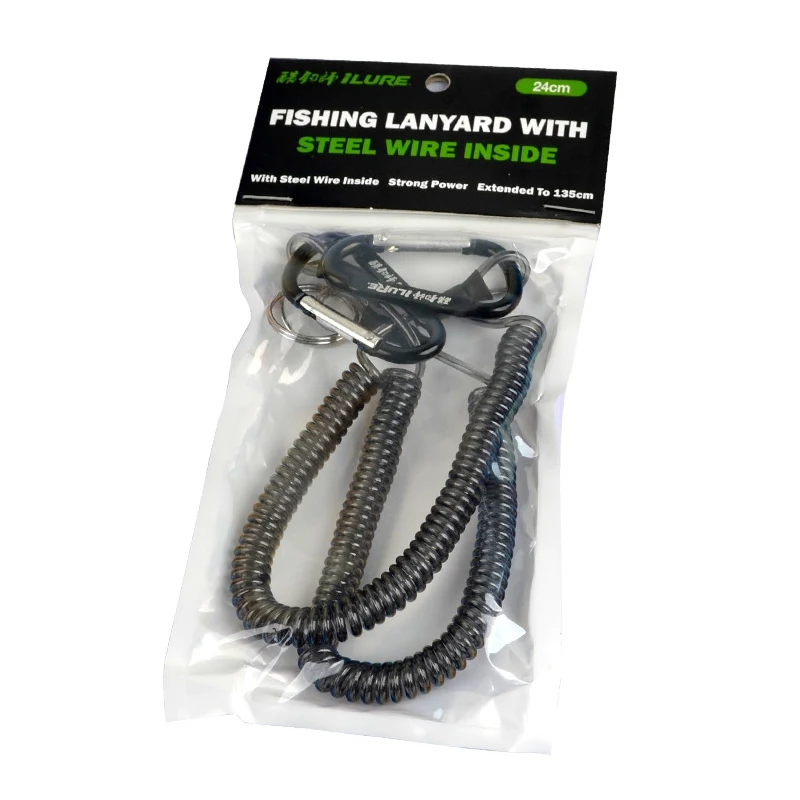 

Portable Fishing Lanyards Rope Kayak Boating Camping Secure Carabiner Clip Lock Grips Tackle Tools With Spring 2pcs/set
