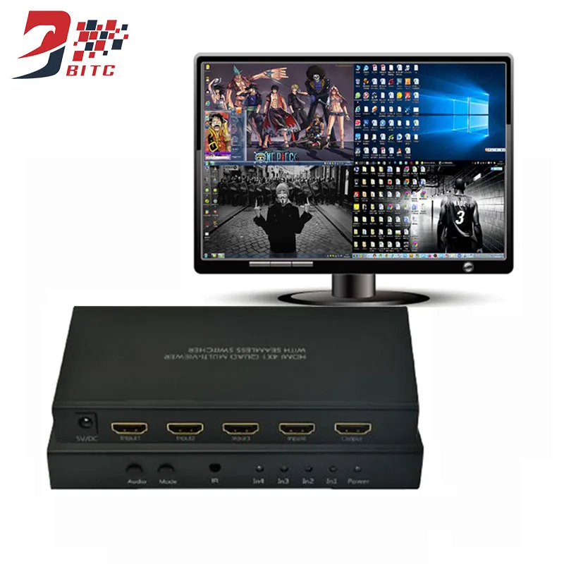 SZBITC HDMI коммутатор 4x1 Quad multi-просмотра с бесшовным переключением HDMI изображение деление 4 с ИК-пультом дистанционного управления RS232