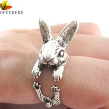 Oppohere Super lindo Animal conejo anillo Vintage envolvente ajustable tamaño Chic anillos para las mujeres anillos de fiesta