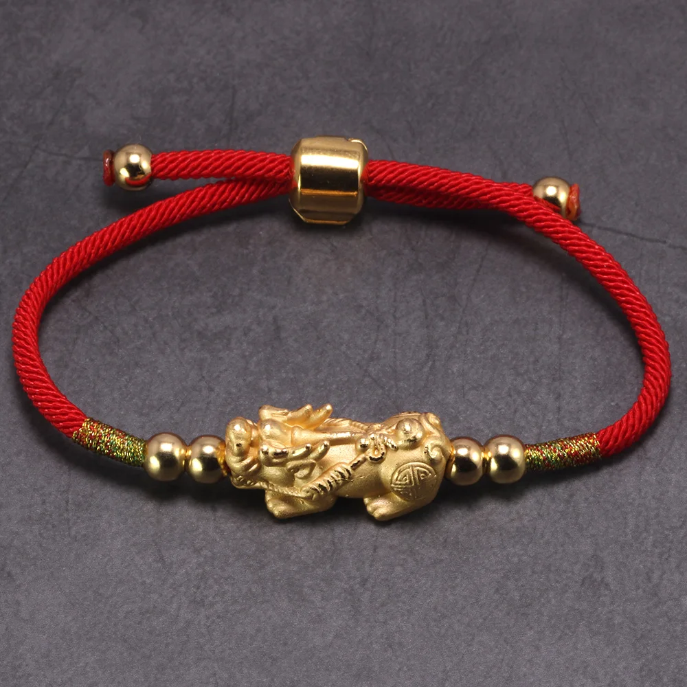 Online Lucky Red Rope Bracelets 999 Sterling Silver Pixiu Gold Color Tibetan Buddhist Knots Adjustable Charm Bracelet For Women Men