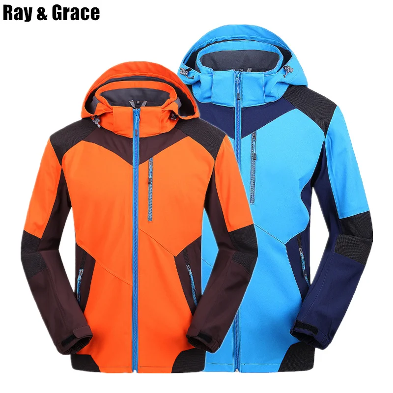 

RAY GRACE Spring Autumn Waterproof Outdoor Jacket Soft Shell Windproof Trekking Women Hiking Jackets Men Camping Coat Fleece