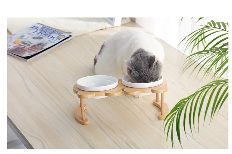 Миска для кошки с высоким Бамбуковым Каркасом защита чаши шейный косой собаки кормления Милая кошка двойная чаша керамическая миска для черепахи товары для домашних животных