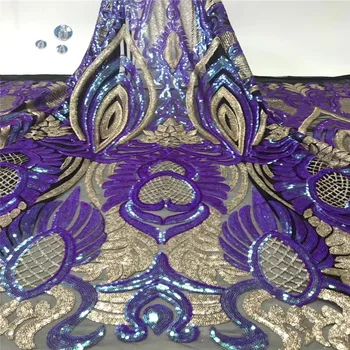 

2019 High Quality Hand Embroidery African Nigerian Guipure Lace Fabric French Net Tulle Lace Fabric with sequins For party Dress