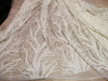 

1piece off white sequin fabric with trees, embroidered lace fabric, sequin fabric, one tree sequin applique