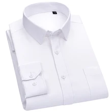 Мужская классическая стандартная Однотонная рубашка с длинными рукавами, белая формальная деловая базовая модель, хлопок, легкие футболки по уходу