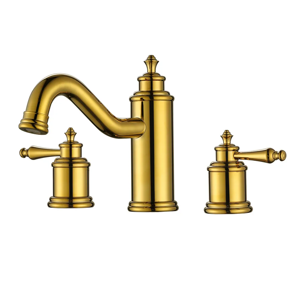 Luxurious Gold 3 Holes Bathroom Faucets 2017 Rushed New Arrival Patent Design Polished Copper Basin Mixer