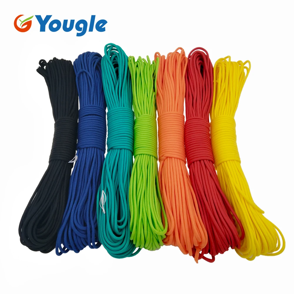 YOUGLE 50-100 قدم 550 Paracord المظلة الحبل الحبل مل المواصفات النوع الثالث 7 ستراند كور التخييم المشي الطوارئ بقاء الحبل