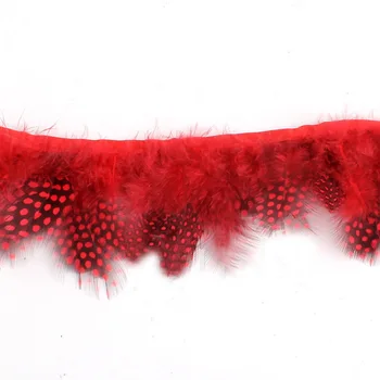 

red Guineafowl feather fringe guineafowl feather trim 10 yards trim for dress decor costumes design