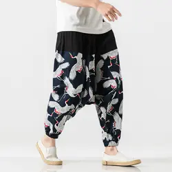 2019 Мужская штаны-шаровары Печать Большой мужские повседневные штаны; хлопковые брюки мужские свободные в китайском стиле морские