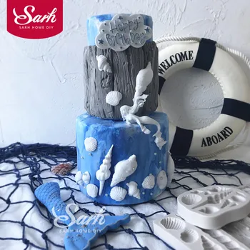 

Ocean Collections Conch Shell Mermaid "Happy Birthday" Cake Mold Chocolate Mould for Baking Cake Tool DIY Sugarcraft Decoration