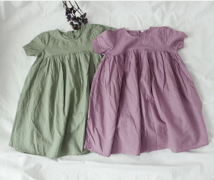 Летнее льняное платье макси для девочек, корейская модная повседневная одежда больших размеров для девочек, винтажное платье для девочек
