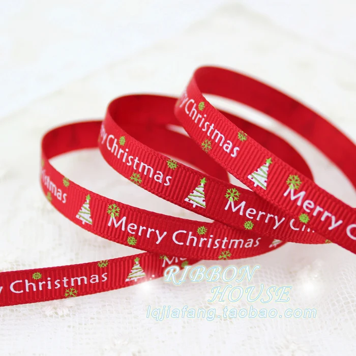 

3/8'' (10mm) Red printed grosgrain ribbon Merry Christmas satin ribbons wholesale Decorative Gift Packing Crafts 2 Meters/lot