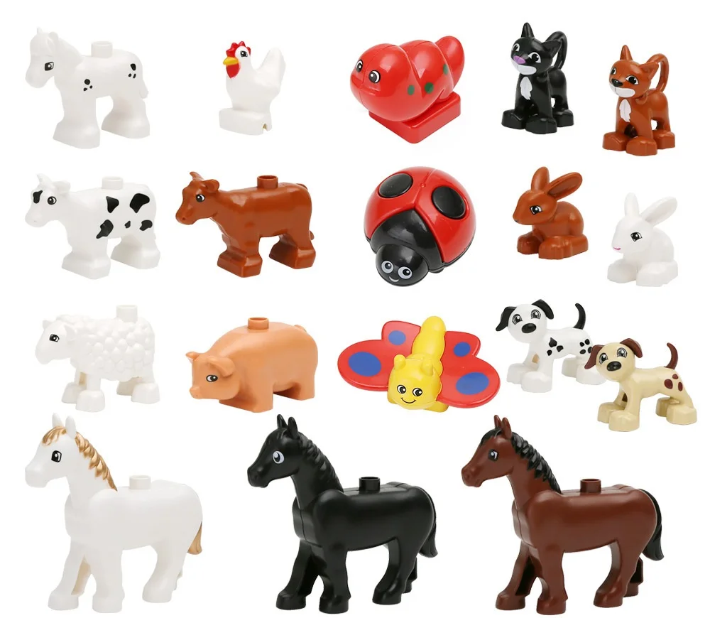 

Penguin horse Cat dog Duplo Mini figures house farm model building block compatible DIY duplo train kid education original toy