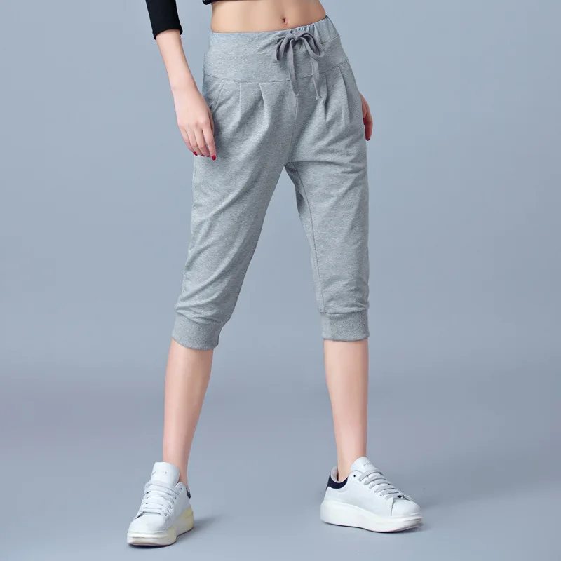 Высокая талия стрейч Для женщин брюки Капри, гарем летние по колено 5XL 6xl размера плюс штаны для Для женщин Свободные Для женщин брюки - Цвет: Gray