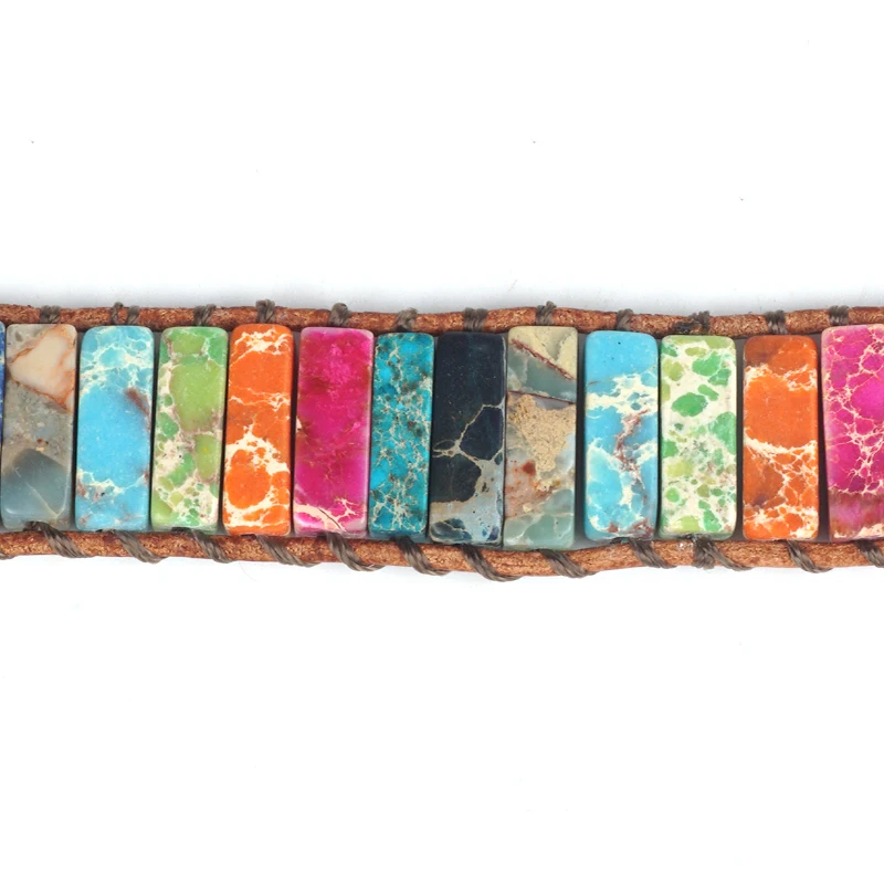Креативный Браслет Чакра, натуральный Императорский камень, ювелирное изделие, трубчатые бусины, цветная императорская яшма, ручная работа, кожаные браслеты, подарки