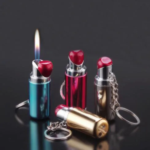 

2pcs/lot New creative butane gas lighter mini lipsticks cigarette lighter key buckle lady's smoking gift