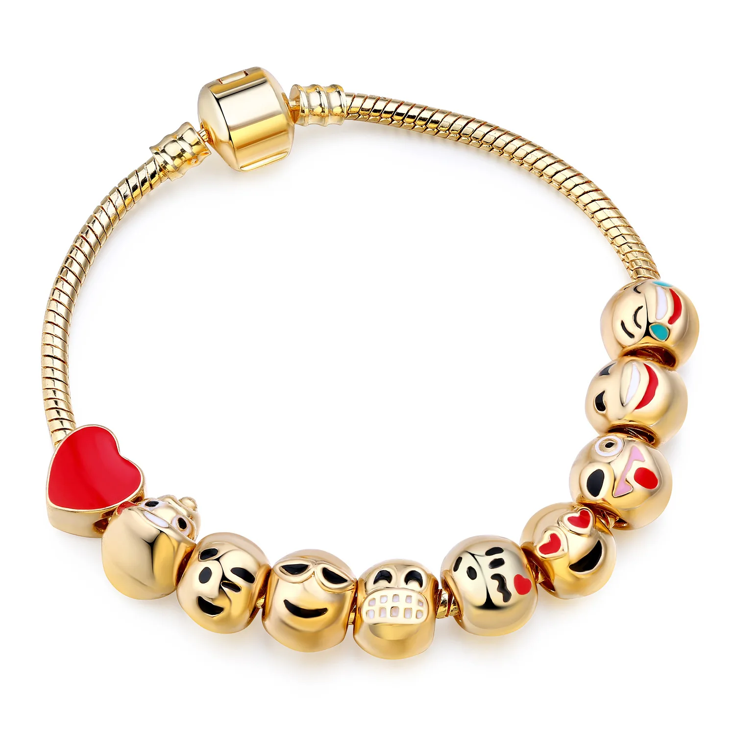 

European Emoji smiley face Charm pandora Bracelets for women gold color Bracelets & Bangles Luxury Party Jewelry