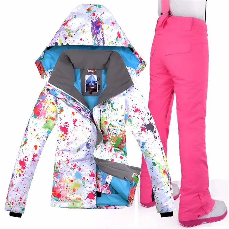 GSOU الثلوج العلامة التجارية بدلة تزلج النساء للماء التزلج سترة + على الجليد السراويل الشتاء في الهواء الطلق على الجليد دعوى مجموعة الثلوج الم...