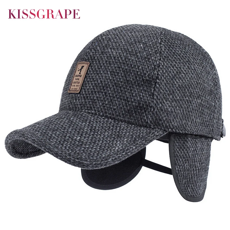 

2018 Winter Men Warm Baseball Cap Dad Hats Father Drake Golf Hats Snapback Caps Men's Knitted Baseball Cap with Ear Flaps