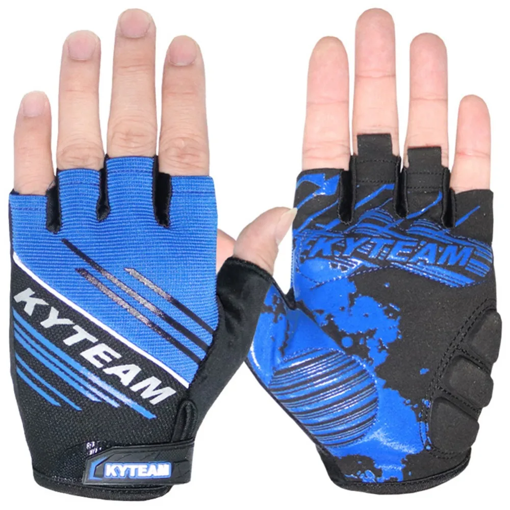Blue cycling gloves