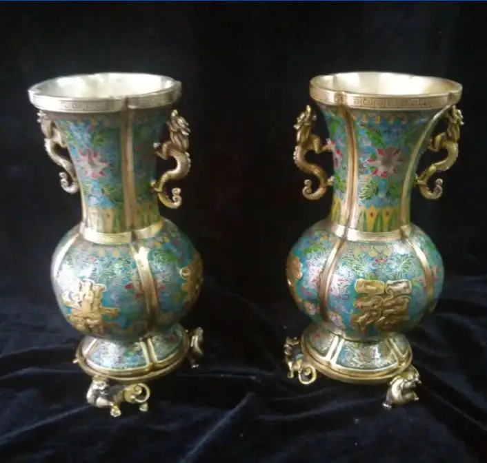 

40. cm * / Chinese hand-painted color cloisonne copper pair of dragon vase