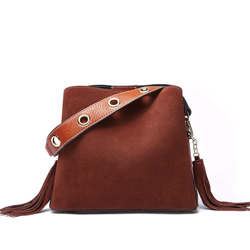 

Brand Real Leather Bag Luxury Women Shoulder Bag 3 layers Pocket Cross Body Suede Genuine Leather Shoulder Bag Lady Purse