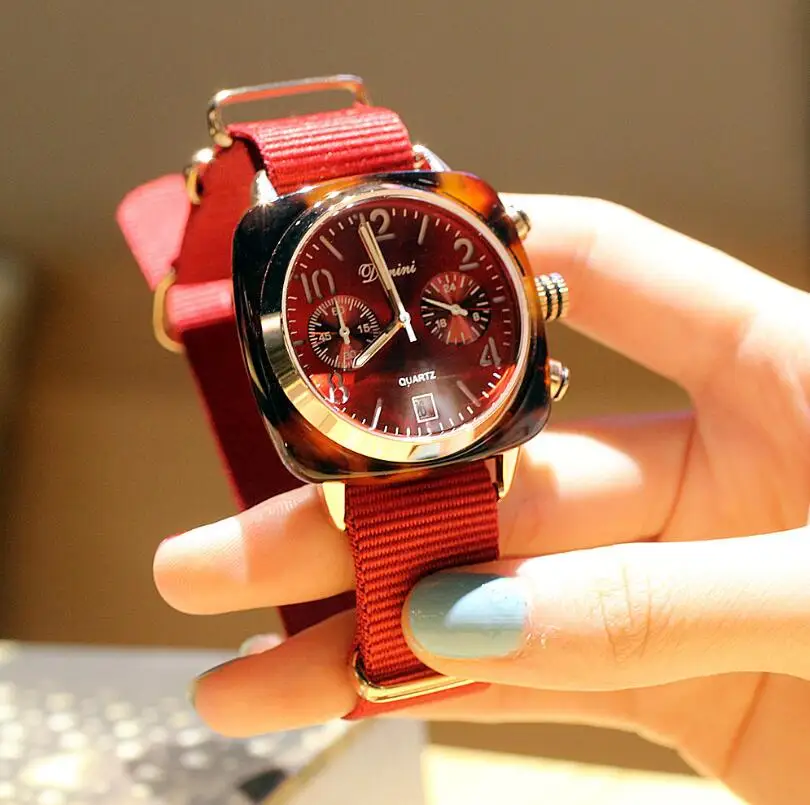 

Personality fashion square new multi-function ladies large dial calendar quartz waterproof canvas with tide watch