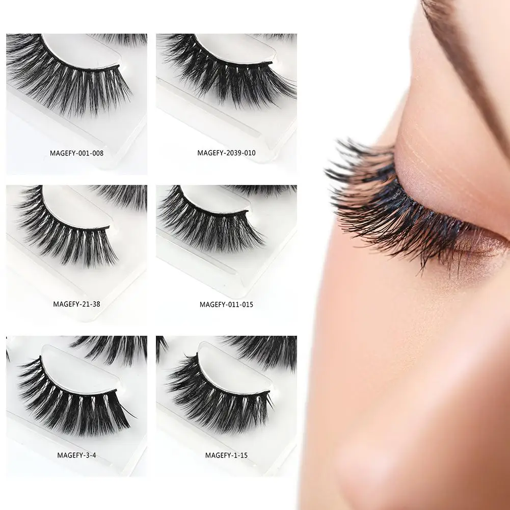 

Two Pairs/lot 3D False Mink Eyelashes 100% Cruelty Free Lashes Handmade Reusable Natural False Makeup Magnetic Self-adhesive