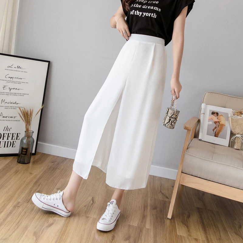 Elegant women summer pants wide leg elastic high waist split trousers casual streetwear fashion female palazzo pants Elegant women summer pants wide leg elastic high waist split trousers casual streetwear fashion female palazzo pants