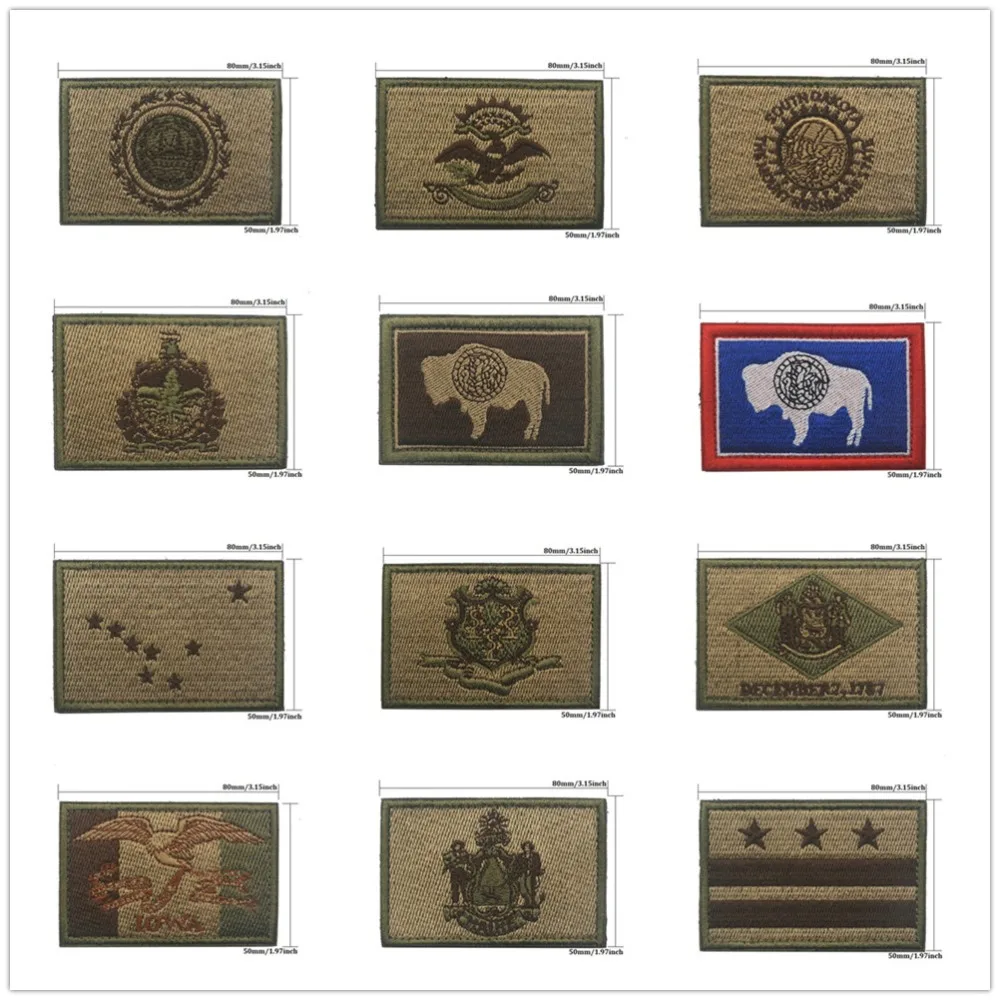 

USA State Flag Wyoming Vermont South Dakota Maine Alabama Dominica Iowa Delaware Military Tactical Armband Embroidered Patch