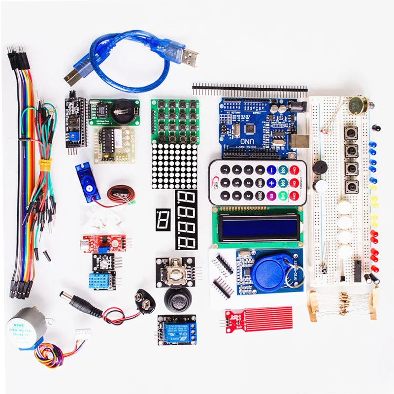 

DIY Electronic Kit UNO R3 for Arduino Breadboard DHT11 Temperature Pir Sensor Potentiometer Starter Trousse LED 5mm LCD Display