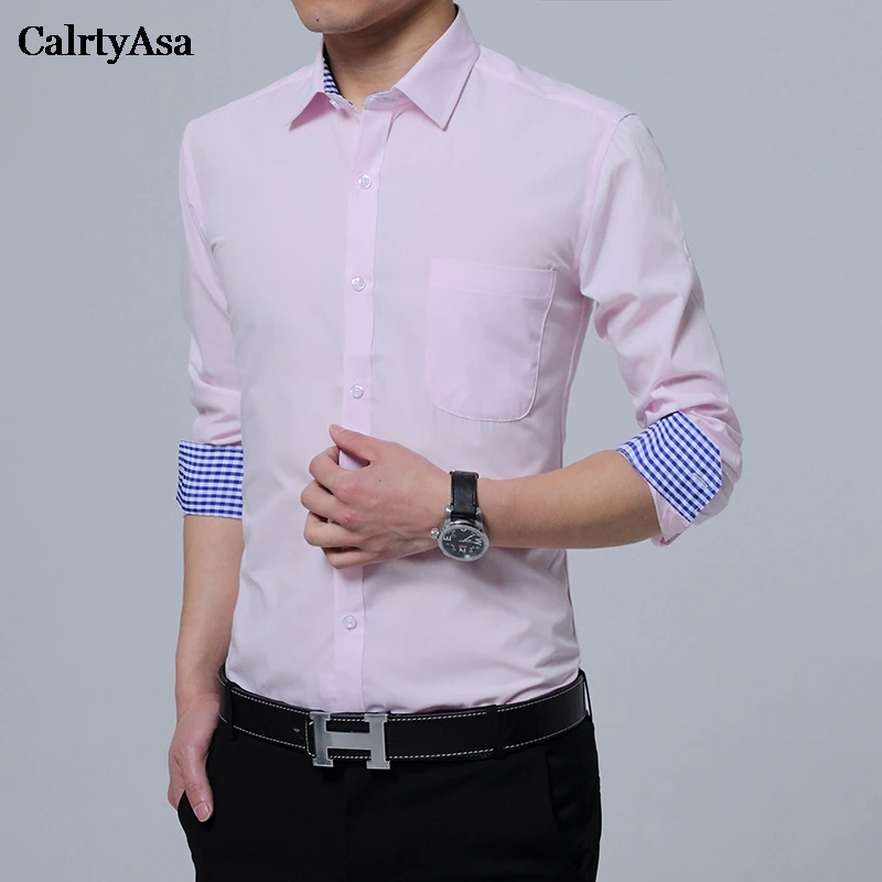 CalrtyAsa Work Office Men Shirt Long Sleeve Shirts For 2018 Plaid Collar Slim Fit Business Mens Chemises M-5XL | Мужская одежда