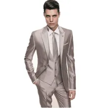 Новое поступление смокинг жениха блестящие цвета хаки Groomsmen Пик нагрудные Свадебные/ужин Костюмы Best человек Жених(куртка+ Брюки для девочек+ галстук+ жилет) b487