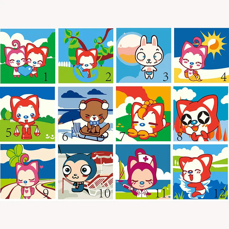 

Wholesale DIY Oil Painting By Numbers fox Animal Cartoon Kid Girl Boy Gifts Acrylic Animal Canvas Coloring Hand Painted Decor
