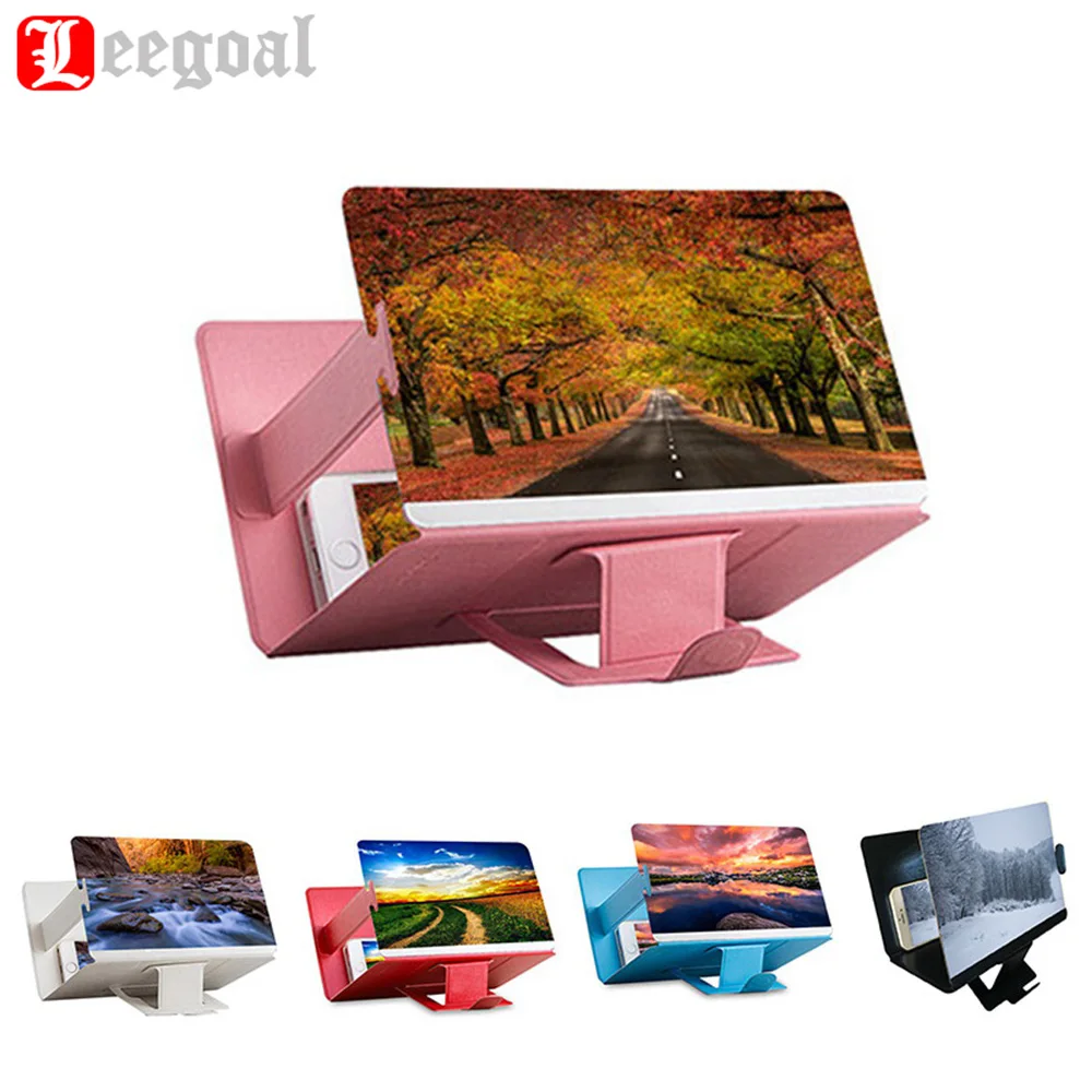 3D Smartphone Magnifying Glass 8'' Screen Magnifier Enlarger Protector with PU Leather Foldable Holder for IPhone Samsung |