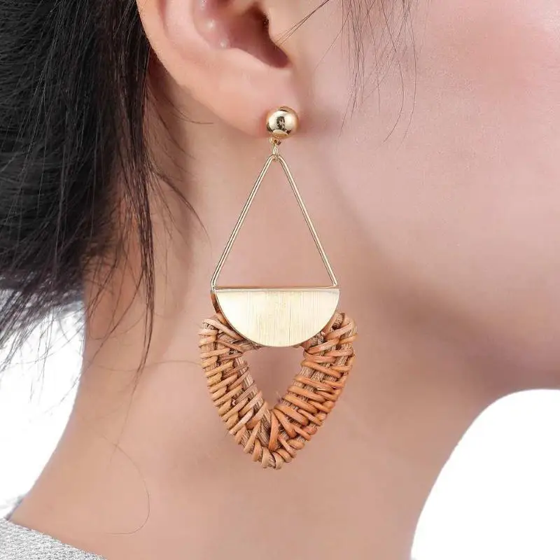 

2 Triangle Dangle Ear Stud Women Rattan Geometric Drop Earrings Jewelry