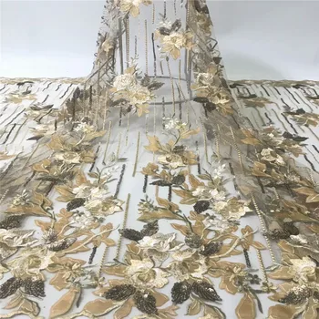 

African Lace Fabric 2019 French Cord Lace Fabric Embroidered Nigerian Tulle Lace Fabric With Stones For Wedding dress xb83-56