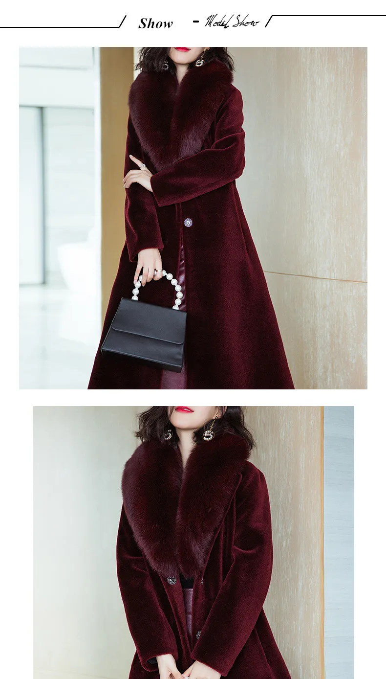 Excellent AYUNSUE Women Winter Sheep Shearling Fur Coat Large Natural Fox Fur Collar Long Warm Real Fur Coats Genuine Wool Jackets 17030 0