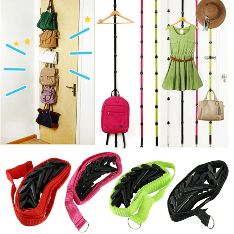 

Straps Hanger Adjustable Over Door Hat Bag Clothes Rack Holder Organizer 8 Hooks