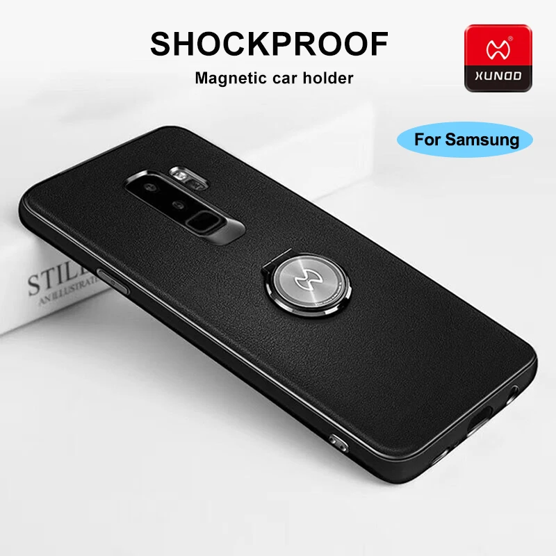 

Luxury Leather Phone Case For Samsung S9 S8 Plus Finger ring car holder Cover For Galaxy S7 Edge Shockproof 360 Protection Cases