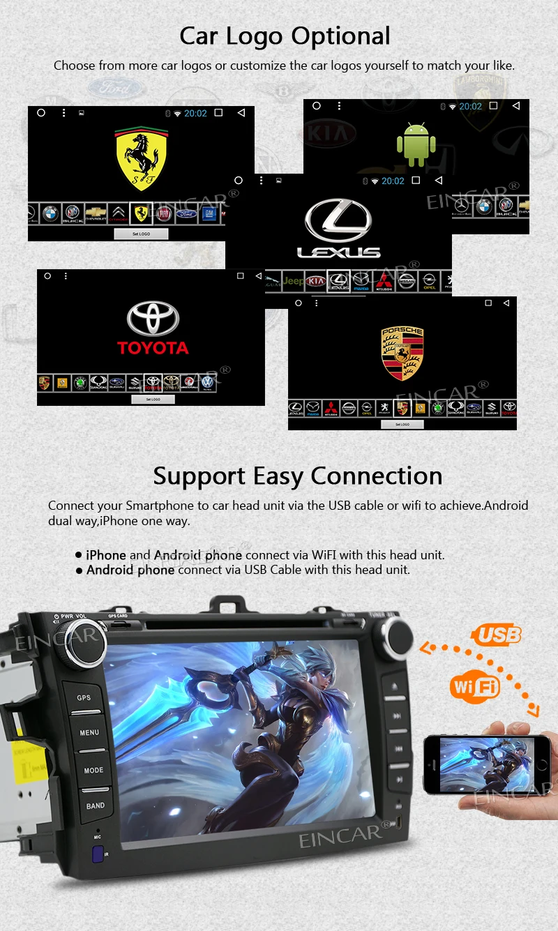 Excellent EinCar 2GB 32GB Android 7.1 Car Stereo Octa Core Double 2 Din In Dash Bluetooth Radio GPS Mirror Link 3G WIFI SD/USB OBD2 1080P 5