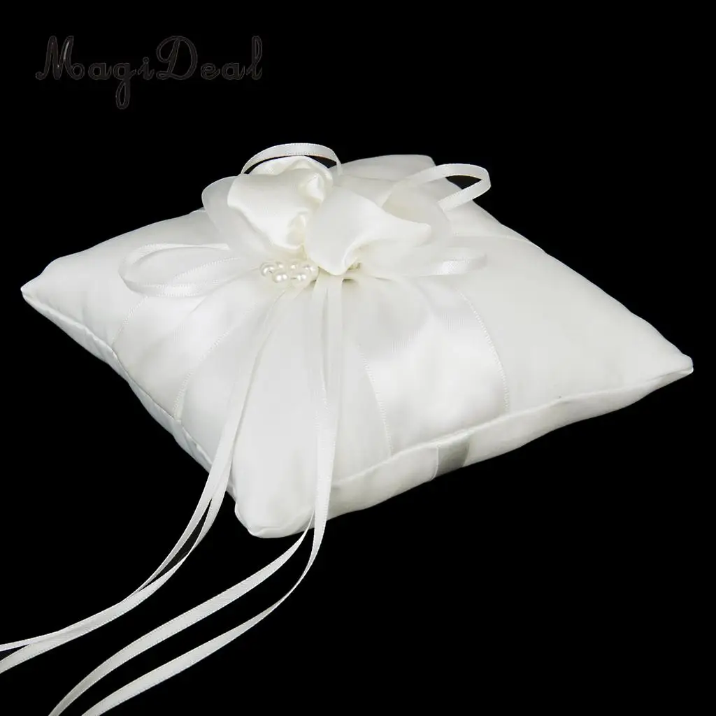 MagiDeal Hot Sale Wedding Ceremony Ivory Satin Crystal Ring Bearer Pillow+Flower Girl Basket Supplies for Engagement Party Favor