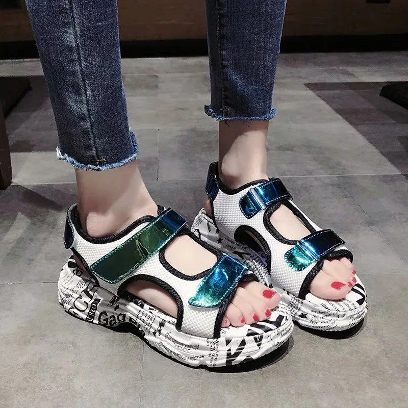 

Net Red Platform Sandals Summer Women Shoes 2019 New Sequins Thick bottom wedge Leisure Beach Roman sandalias