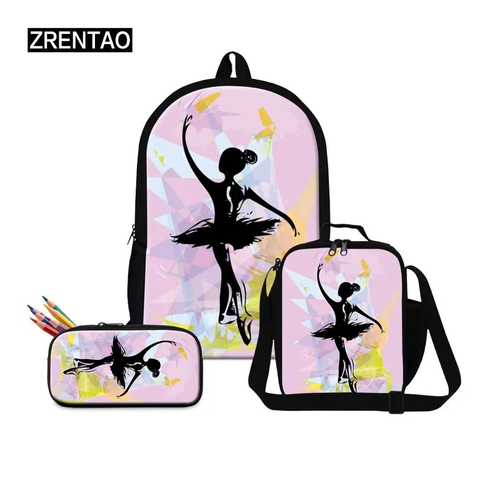 

Fashionable Ballet Dancing Print Women School Backpacks Set 3pcs Schoolbag Female Shoulder Book Bagpack Satchel For Kindergarten