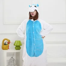 Cartoon Blue Kigurumi Unicorn Pajama For Women Animal Pyjama Adult Winter Pijama Halloween Sleepwear Anime Unicornio Cosplay