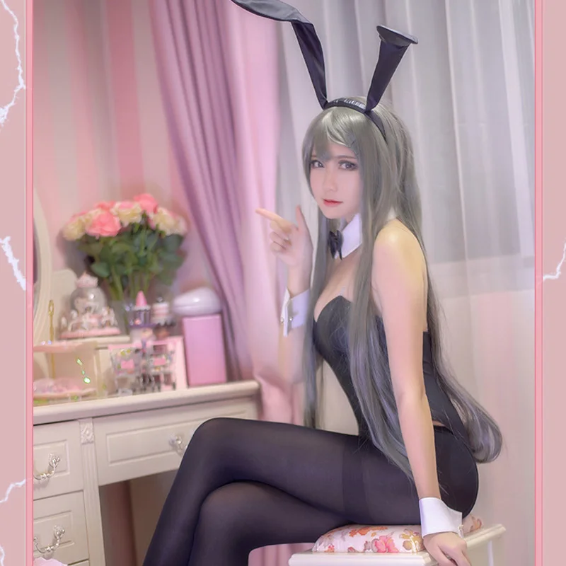 Coshome Anime Seishun Buta Yarou wa Bunny Girl Senpai no Yume wo Minai Cosplay Costume Wig Mai Sakurajima Women Jumpsuit (8)