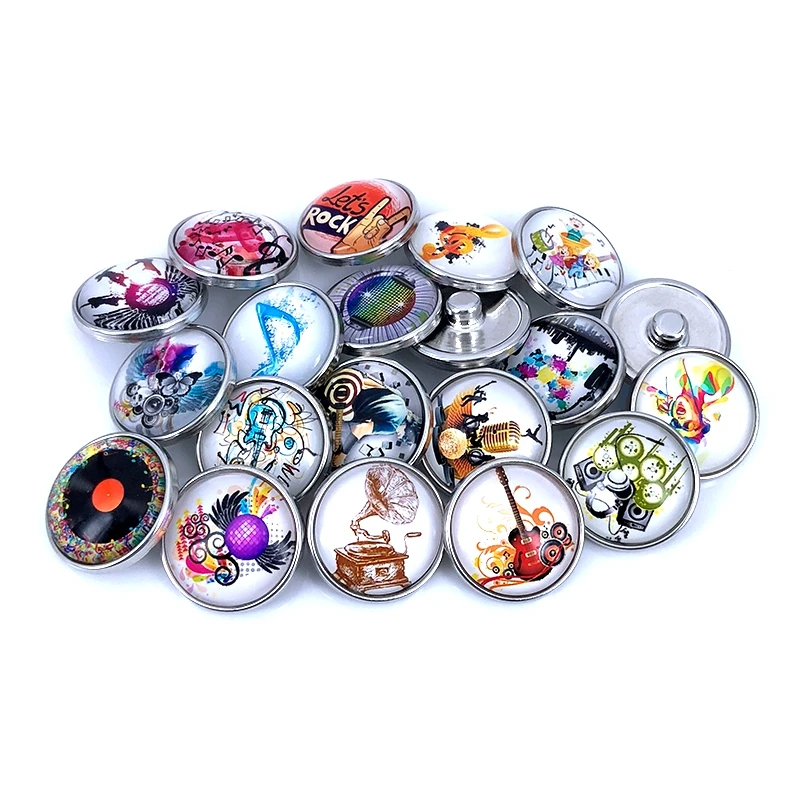 

20pcs/lot 18mm 20mm Musical Note Pattern Glass Cabochon Snap Buttons for DIY Snaps Bracelet Necklace Glass Charm Findings N003