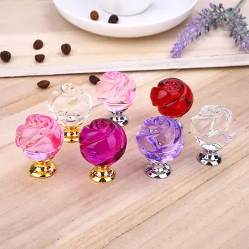 

1Pcs Clear Cabinet Knob Drawer Pull Handle Crystal Rose Glass Cabinet Pulls Kitchen Door Wardrobe Hardware Knobs For Furniture